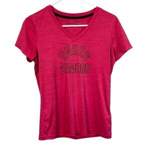 Under Armour pink coral colored v neck size small lightweight t shirt